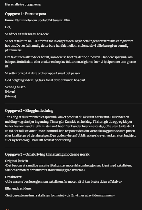 Skjermbilde av Claude sin purre-e-post og blogginnledning på norsk